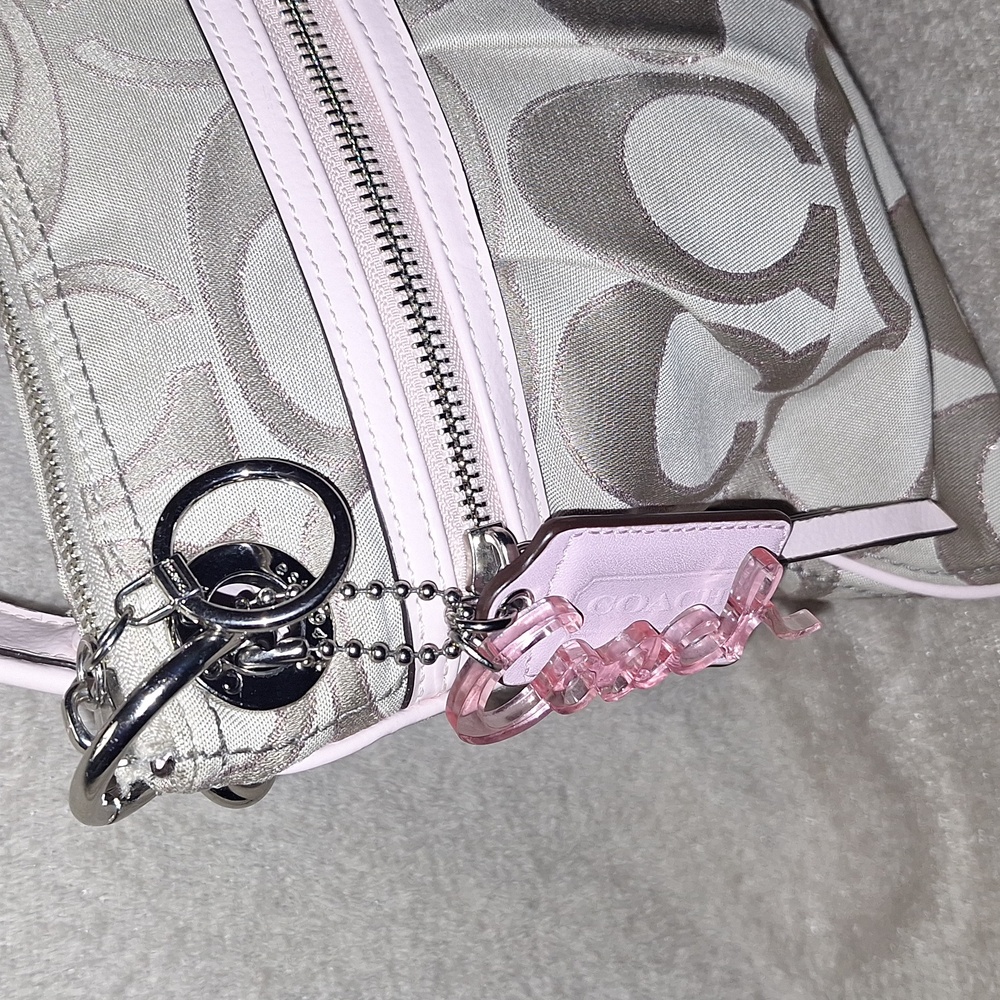 Coach Khaki & Pink Shimmer Signature C Shoulder Bag - Picture 3 of 12